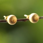 Gold plated sterling silver stud earrings, 'Gold Satin Orbs' - 18k Gold Plated Sterling Silver Stud Earrings from Thailand