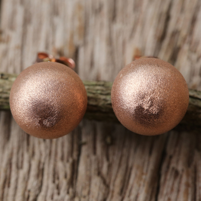 Rose gold plated sterling silver stud earrings, 'Pink Satin Orbs' - Rose Gold Plated Sterling Silver Stud Earrings from Thailand