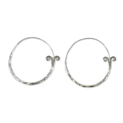 Silver hoop earrings, 'Meteor Curls' - Handcrafted Karen Silver Hoop Earrings from Thailand