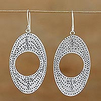 Silver dangle earrings, 'Hidden Bloom'