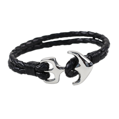 Two-Strand Leather Braided Bracelet in Black from Thailand