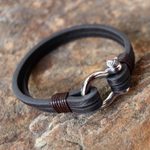 Leather wristband bracelet, 'Sleek Movement in Brown' - Handcrafted Brown Leather Wristband Bracelet from Thailand
