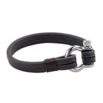 Leather wristband bracelet, 'Sleek Movement in Brown' - Handcrafted Brown Leather Wristband Bracelet from Thailand