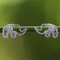 Sterling silver button earrings, 'Elephant Wrap'