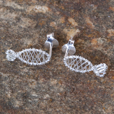 Sterling silver drop earrings, 'Fish Wrap' - Thai Artisan Crafted Sterling Silver Fish Drop Earrings