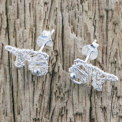 Sterling silver stud earrings, 'Whale Wrap' - Thai Artisan Crafted Sterling Silver Whale Stud Earrings