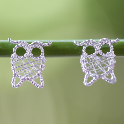 Sterling silver drop earrings, 'Owl Wrap' - Thai Artisan Crafted 925 Sterling Silver Owl Drop Earrings