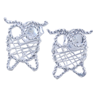 Sterling silver drop earrings, 'Owl Wrap' - Thai Artisan Crafted 925 Sterling Silver Owl Drop Earrings