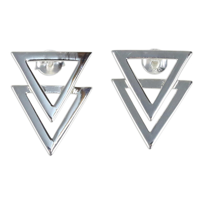 Pendientes colgantes de plata de ley - Pendientes doble triángulo de plata de ley 925 brillante