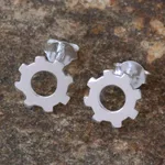 Sterling silver stud earrings, 'Gears Turning' - Silver Gear Earrings with High Polish Finish from Thailand