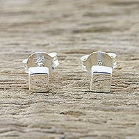 Sterling silver stud earrings, 'Silver Cubes'