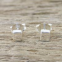 Sterling silver stud earrings, 'Silver Cubes' - Handcrafted Sterling Silver Stud Earrings from Thailand