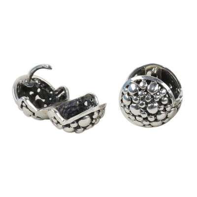 Sterling silver huggie hoop earrings, 'Fun Life' - 925 Silver Huggie Hoop Earrings Artisan Crafted in Thailand