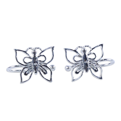 Ear cuffs de plata de ley - Ear Cuffs de mariposa de plata 925 hechos a mano artesanalmente en Tailandia