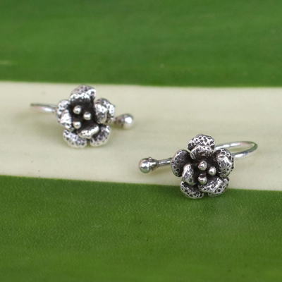 Sterling silver ear cuffs, 'Garden Blossoms' - Handcrafted Sterling Silver Flower Ear Cuffs from Thailand