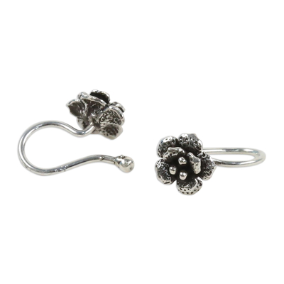 Sterling silver ear cuffs, 'Garden Blossoms' - Handcrafted Sterling Silver Flower Ear Cuffs from Thailand