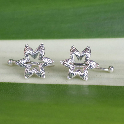 Ear cuffs de plata de ley - Ear Cuffs hechos a mano con flores de plata esterlina de Tailandia