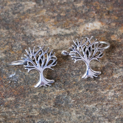Sterling silver ear cuffs, 'Eternal Trees' - Handcrafted Sterling Silver Tree Ear Cuffs from Thailand