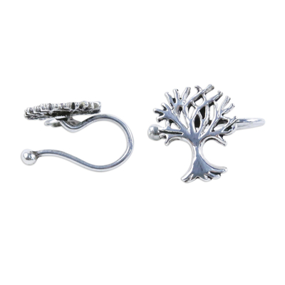 Sterling silver ear cuffs, 'Eternal Trees' - Handcrafted Sterling Silver Tree Ear Cuffs from Thailand