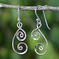 925 Sterling Silver Artisan Crafted Thai Art Dangle Earrings,'Lanna Spirals'