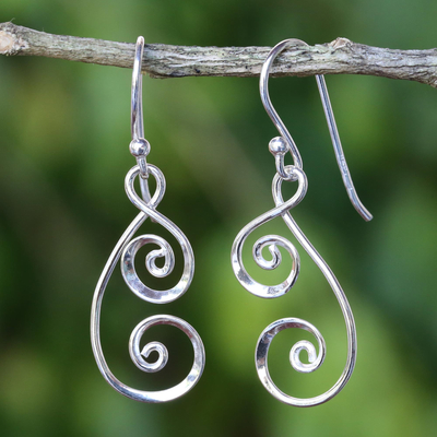 Sterling silver dangle earrings, 'Lanna Spirals' - 925 Sterling Silver Artisan Crafted Thai Art Dangle Earrings