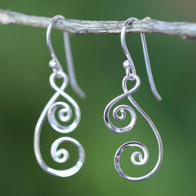 Sterling silver dangle earrings, 'Lanna Spirals' - 925 Sterling Silver Artisan Crafted Thai Art Dangle Earrings