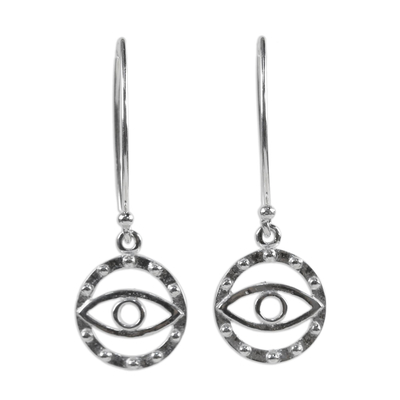 Sterling silver dangle earrings, 'Mesmerizing Eyes' - Artisan Crafted Mystical Eyes 925 Sterling Silver Earrings