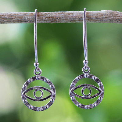 Sterling silver dangle earrings, 'Mesmerizing Eyes' - Artisan Crafted Mystical Eyes 925 Sterling Silver Earrings