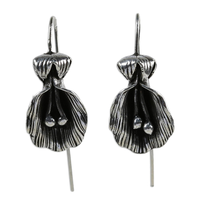 Blumen-Ohrringe aus Sterlingsilber - Kunstvoll gefertigte Blumenohrringe aus antikisiertem Sterlingsilber