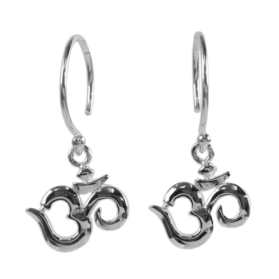 Sterling silver dangle earrings, 'Om Shine' - Hindu Om Symbol 925 Sterling Silver Earrings from Thailand