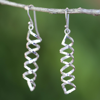 Sterling silver dangle earrings, 'Cheerful Serpentines' - Shiny 925 Silver Spiral Earrings Artisan Crafted in Thailand
