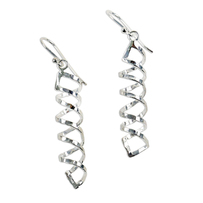 Sterling silver dangle earrings, 'Cheerful Serpentines' - Shiny 925 Silver Spiral Earrings Artisan Crafted in Thailand