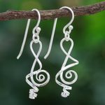Sterling silver dangle earrings, 'Melody in Me' - Clef Note Sterling Silver Music-themed Handmade Earrings