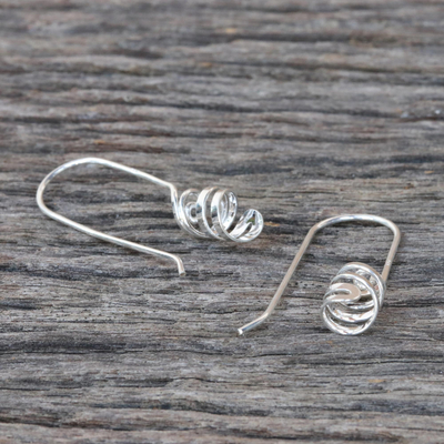 Sterling silver drop earrings, 'Cheerful Spirals' - Sterling Silver Spiral Drop Earrings from Thailand