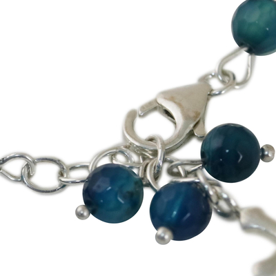 Blue agate beaded bracelet, 'Cross by the Sea' - Blue Agate Cross Bracelet from Thailand