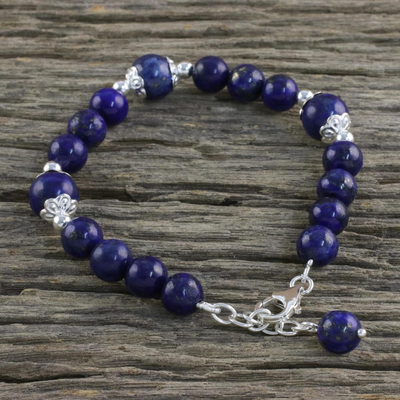 Lapis Lazuli and Hematite with Sterling Silver Beads Bracelet Handmade in UK 