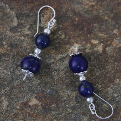Pendientes colgantes de lapislázuli - Pendientes artesanales de lapislázuli con plata de ley