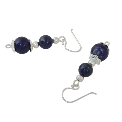 Lapis lazuli dangle earrings, 'Blue Grandeur' - Lapis Lazuli Artisan Crafted Earrings with Sterling Silver