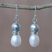 Cultured pearl dangle earrings, 'Luxurious Grey Glam'