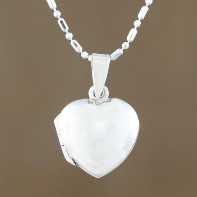 Sterling silver locket necklace, 'Enduring Promise' - Handcrafted Sterling Silver Heart Locket Necklace