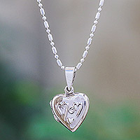 Sterling silver locket necklace, 'Loving Mother'