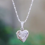 Sterling silver locket necklace, 'Loving Mother' - Handcrafted Sterling Silver Heart Locket Necklace