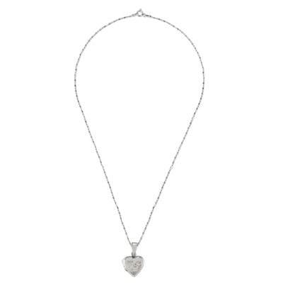 Sterling silver locket necklace, 'Loving Mother' - Handcrafted Sterling Silver Heart Locket Necklace