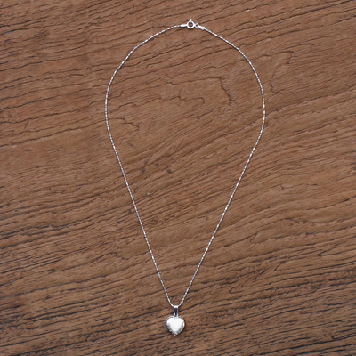 Sterling silver locket necklace, 'Enduring Memory' - Handcrafted Sterling Silver Heart Locket Necklace