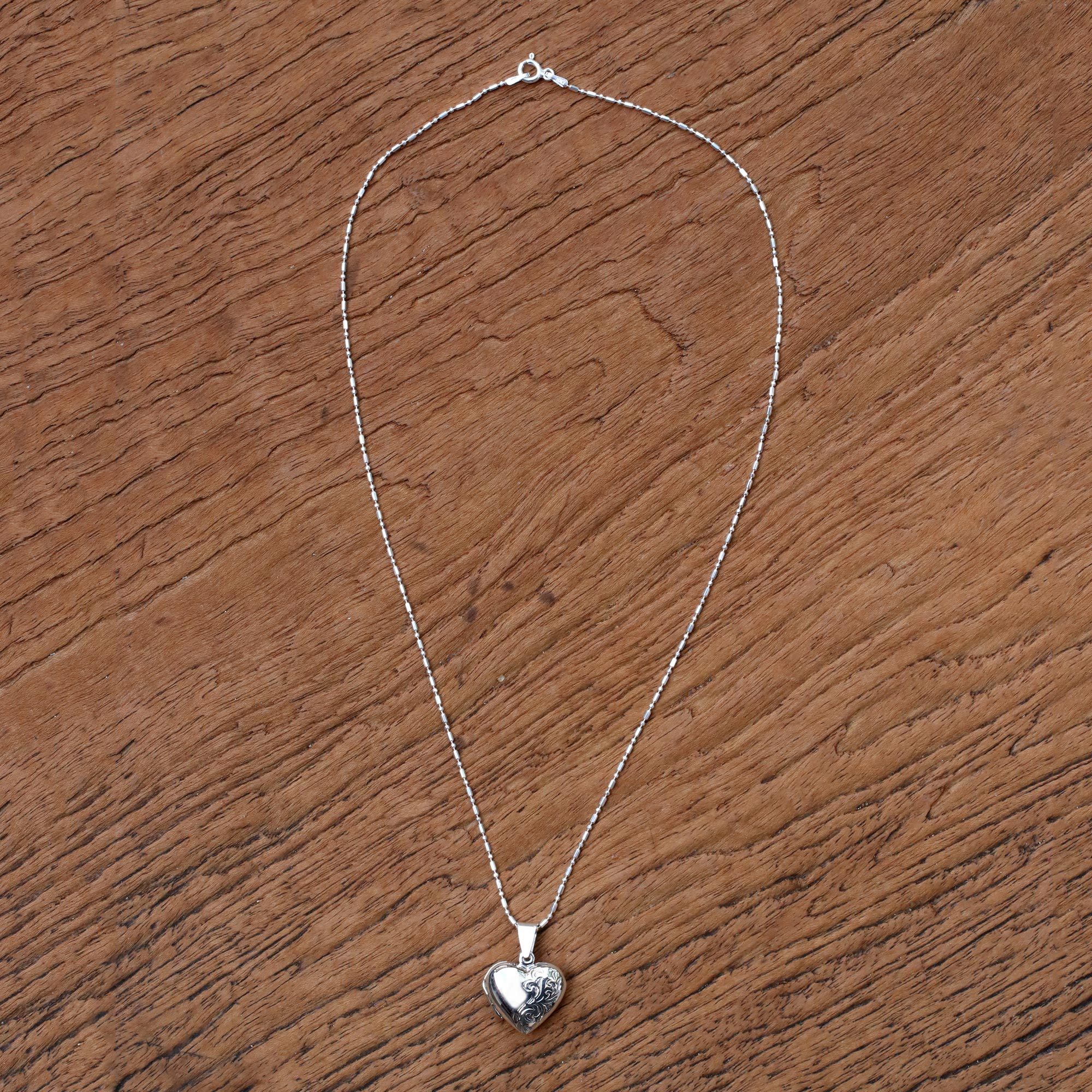 Handcrafted Sterling Silver Heart Locket Necklace - Enduring Love  NOVICA