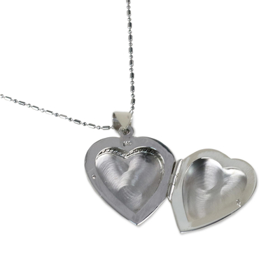 Sterling silver locket necklace, 'Enduring Romance' - Handcrafted Sterling Silver Heart Locket Necklace