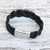 Leather wristband bracelet, 'Chiang Mai Fashion' - Handcrafted Black Leather Wristband Bracelet from Thailand
