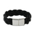 Leather wristband bracelet, 'Chiang Mai Fashion' - Handcrafted Black Leather Wristband Bracelet from Thailand
