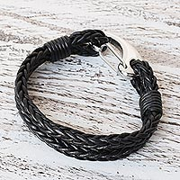 Leather wristband bracelet, 'Braided Duo' - Two-Strand Leather Wristband Bracelet from Thailand