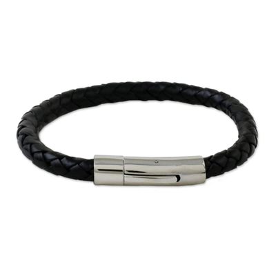 Black Braided Leather Wristband Bracelet from Thailand - Magical Braid ...